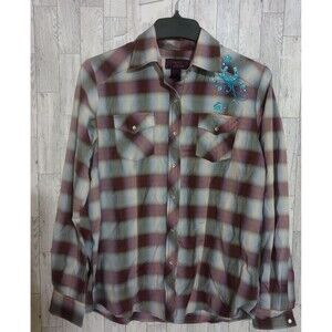 Cowgirl Legend Pearl Snap Western Shirt Embroidered Horseshoe Rodeo Size XL